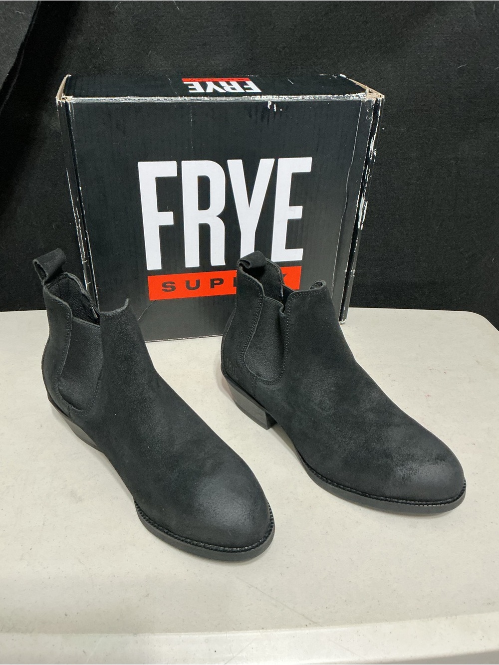 Frye Black Suede Chelsea Heeled Booties